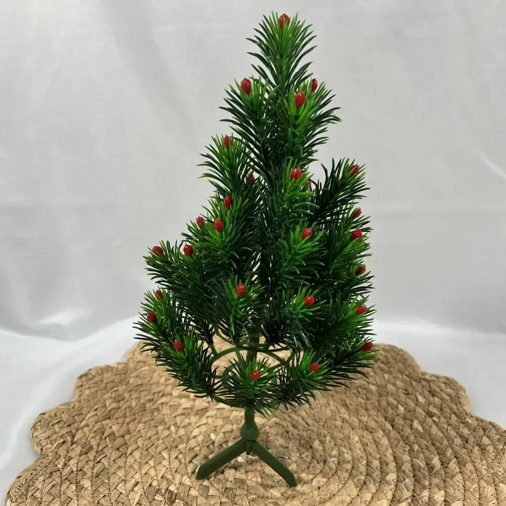 Vintage Mid Century Table Decoration SMALL Christmas Tree RED TIP BERRY 12” Mini